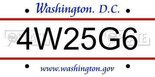 4W25G6 District Of Columbia License Plate