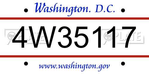 4W35117 District Of Columbia License Plate