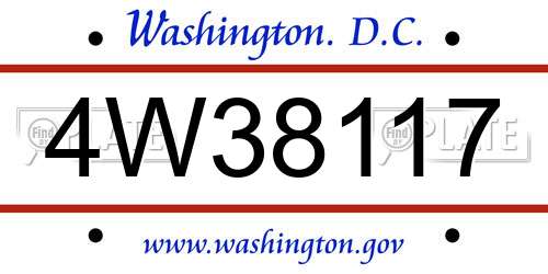 4W38117 District Of Columbia License Plate