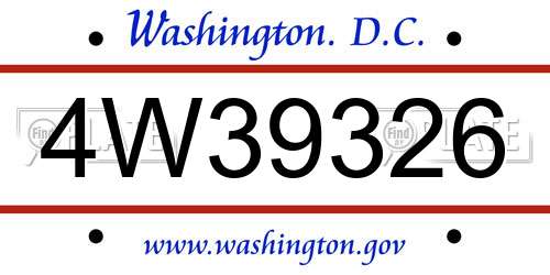 4W39326 District Of Columbia License Plate
