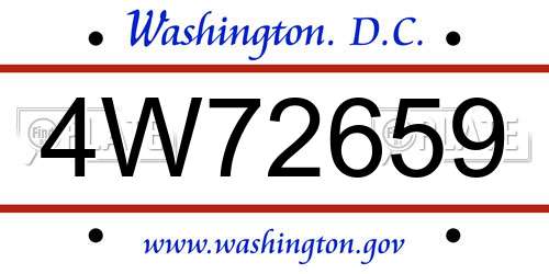 4W72659 District Of Columbia License Plate