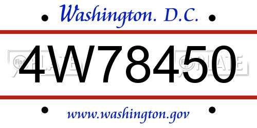 4W78450 District Of Columbia License Plate