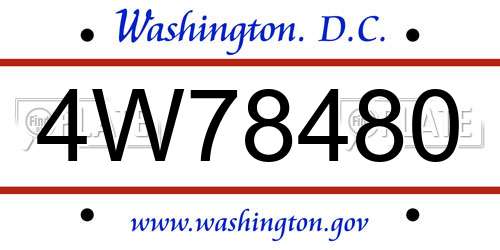 4W78480 District Of Columbia License Plate