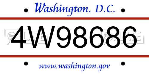 4W98686 District Of Columbia License Plate