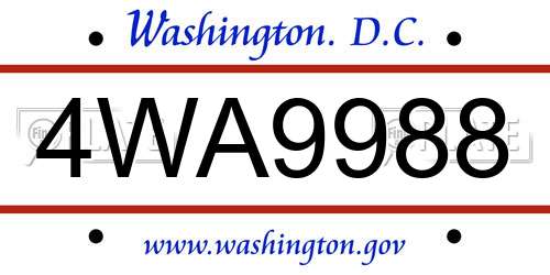 4WA9988 District Of Columbia License Plate