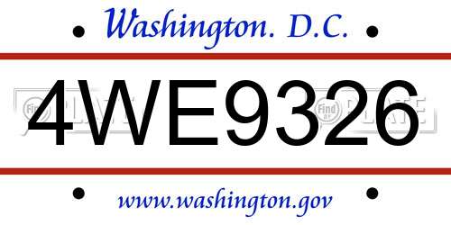 4WE9326 District Of Columbia License Plate