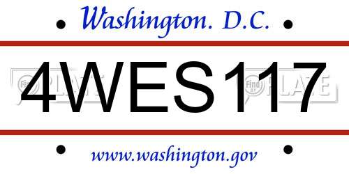 4WES117 District Of Columbia License Plate