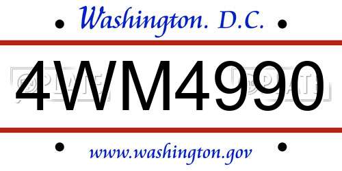 4WM4990 District Of Columbia License Plate