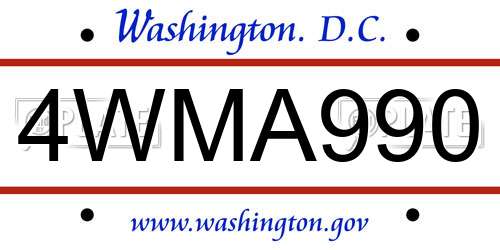 4WMA990 District Of Columbia License Plate