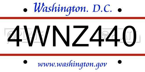 4WNZ440 District Of Columbia License Plate