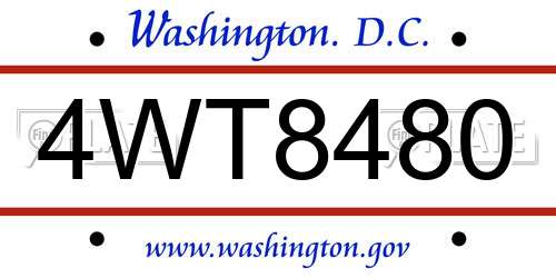 4WT8480 District Of Columbia License Plate