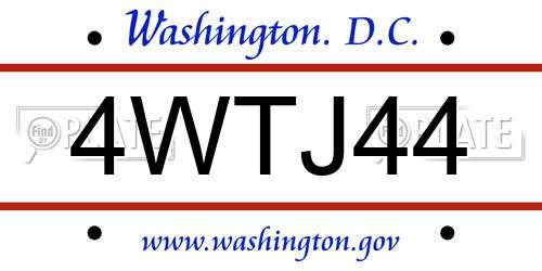 4WTJ44 District Of Columbia License Plate