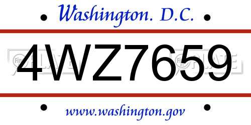 4WZ7659 District Of Columbia License Plate