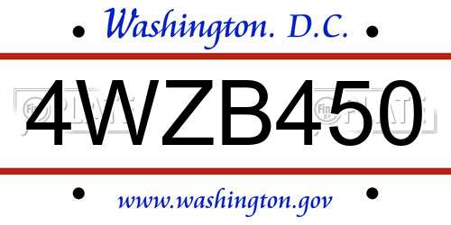 4WZB450 District Of Columbia License Plate