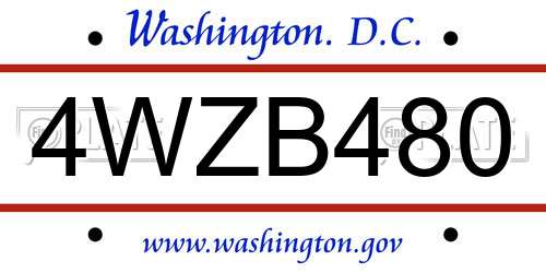 4WZB480 District Of Columbia License Plate