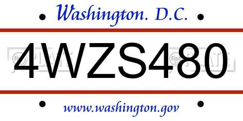 4WZS480 District Of Columbia License Plate
