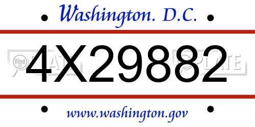 4X29882 District Of Columbia License Plate