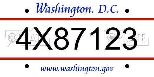 4X87123 District Of Columbia License Plate