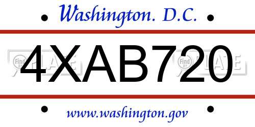 4XAB720 District Of Columbia License Plate
