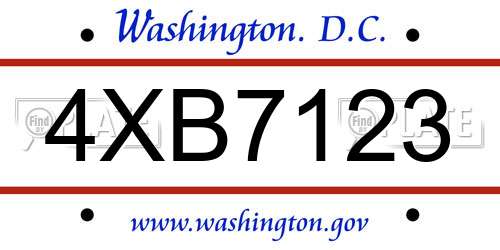 4XB7123 District Of Columbia License Plate