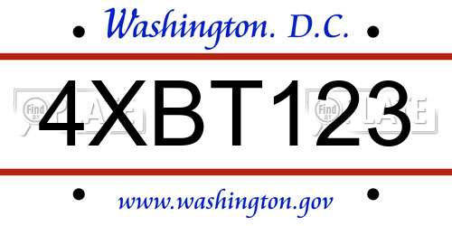 4XBT123 District Of Columbia License Plate
