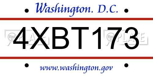 4XBT173 District Of Columbia License Plate