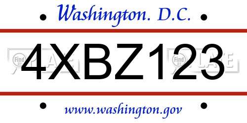 4XBZ123 District Of Columbia License Plate