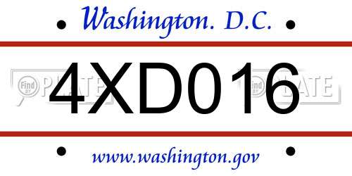 4XD016 District Of Columbia License Plate
