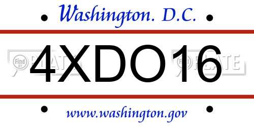 4XDO16 District Of Columbia License Plate