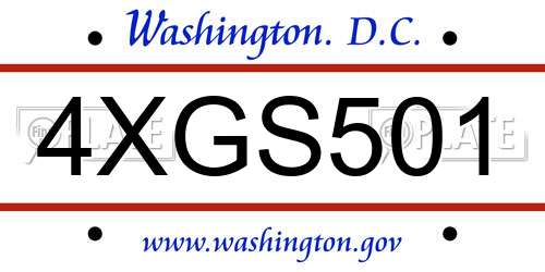 4XGS501 District Of Columbia License Plate