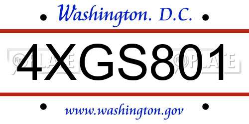 4XGS801 District Of Columbia License Plate