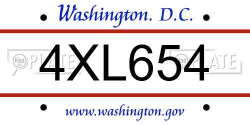 4XL654 District Of Columbia License Plate
