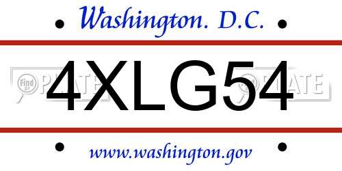 4XLG54 District Of Columbia License Plate