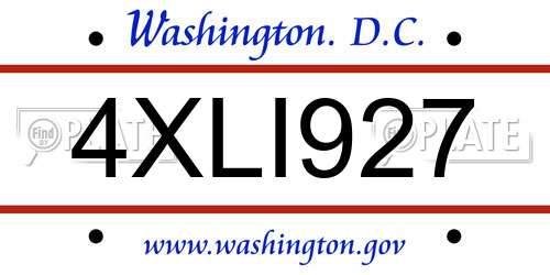 4XLI927 District Of Columbia License Plate