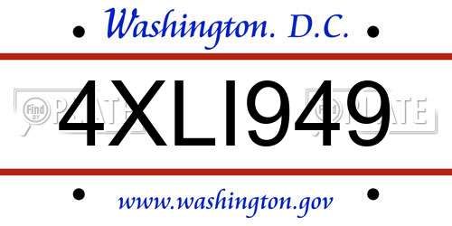 4XLI949 District Of Columbia License Plate
