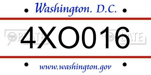 4XO016 District Of Columbia License Plate