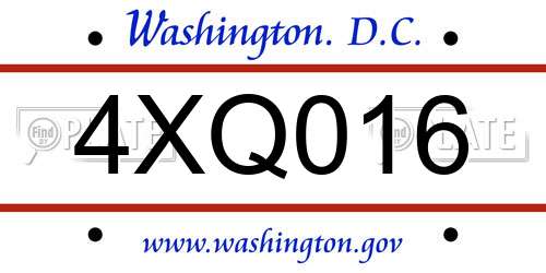 4XQ016 District Of Columbia License Plate