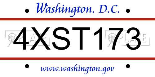4XST173 District Of Columbia License Plate
