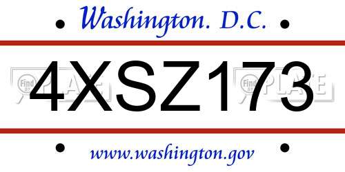 4XSZ173 District Of Columbia License Plate
