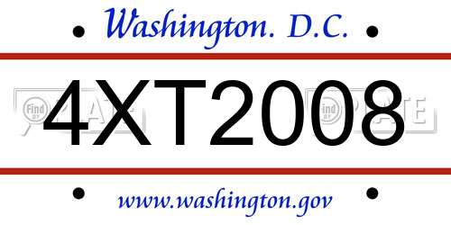 4XT2008 District Of Columbia License Plate