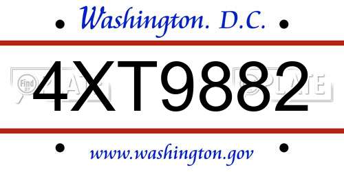 4XT9882 District Of Columbia License Plate