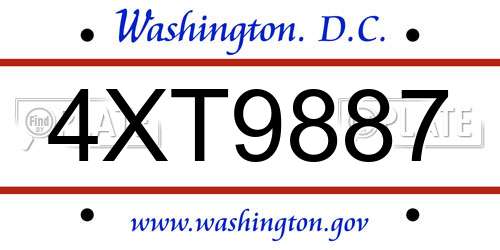 4XT9887 District Of Columbia License Plate