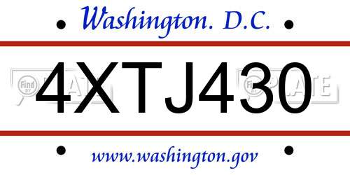 4XTJ430 District Of Columbia License Plate