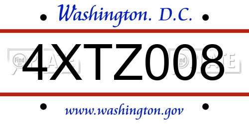 4XTZ008 District Of Columbia License Plate
