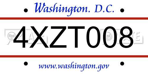 4XZT008 District Of Columbia License Plate