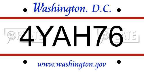4YAH76 District Of Columbia License Plate
