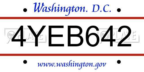 4YEB642 District Of Columbia License Plate