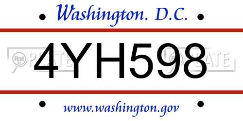 4YH598 District Of Columbia License Plate