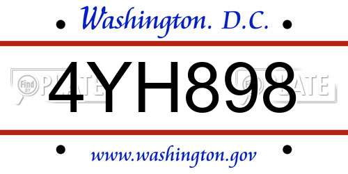4YH898 District Of Columbia License Plate