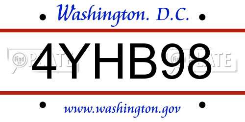 4YHB98 District Of Columbia License Plate